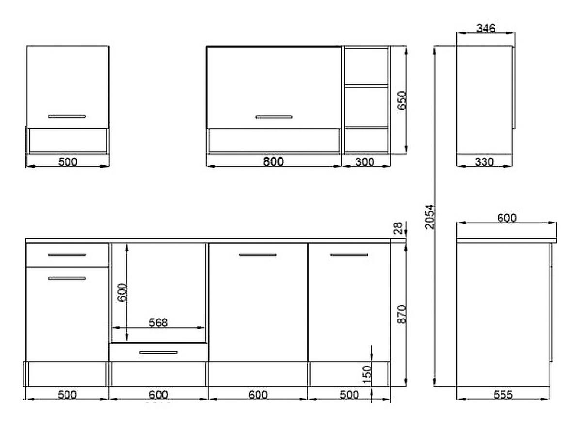 BLOK KUHINJA BEZ APARATA  bijela, boje hrasta  - bijela/srebrne boje, Basics, drvni materijal/metal (220cm) - MID.YOU