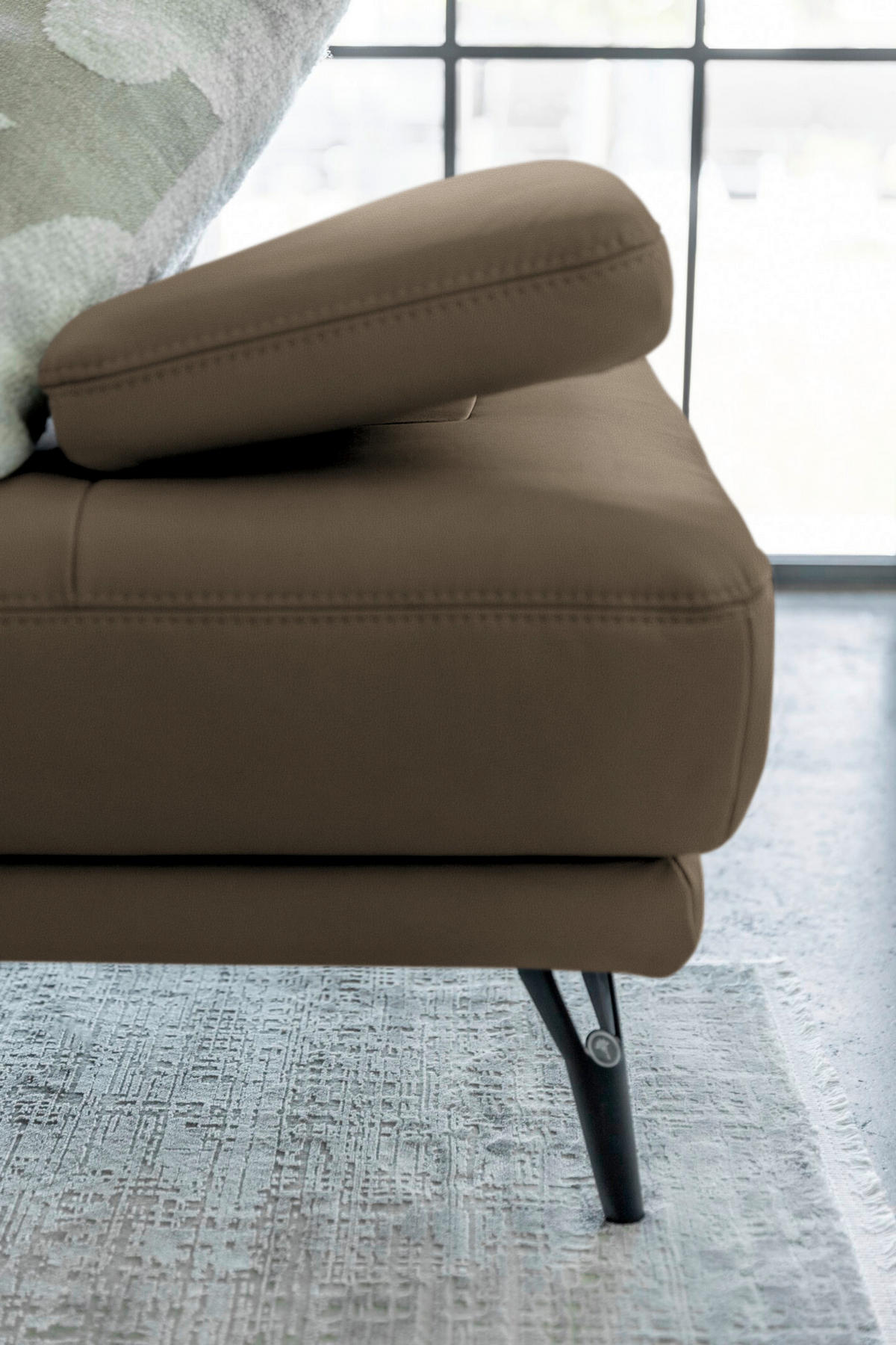 ECKSOFA Echtleder Graubraun  - Graubraun/Schwarz, Konventionell, Leder/Metall (301/180cm) - Joop!
