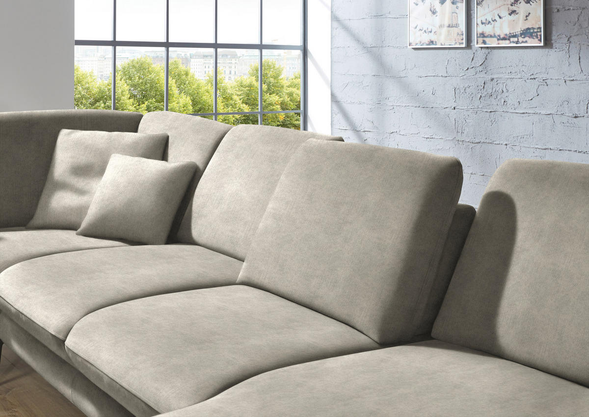 WOHNLANDSCHAFT in Velours Platinfarben  - Platinfarben/Schwarz, Design, Textil/Metall (208/344/180cm) - Dieter Knoll