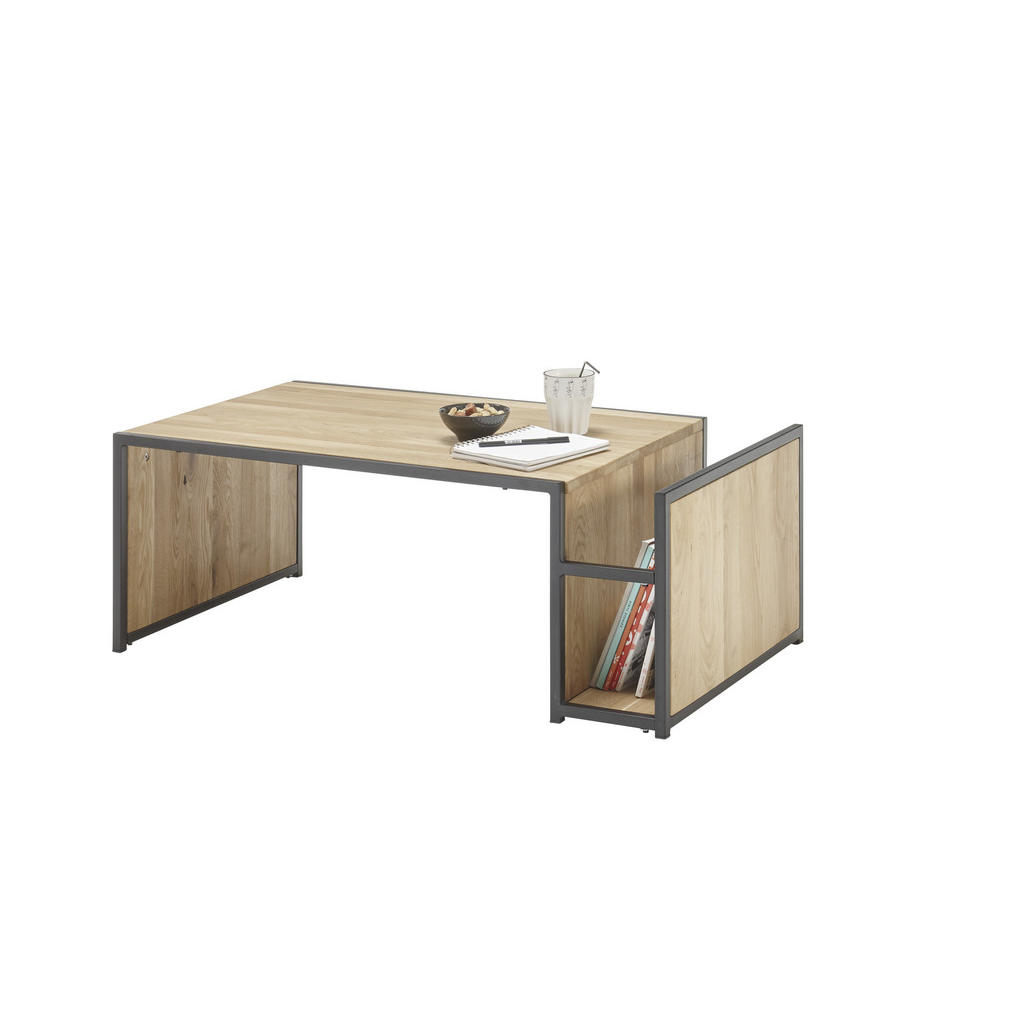 Thumbnail - Mid.you Couchtisch, Schwarz, Eiche, Holz, Metall, Eiche, massiv, rechteckig, eckig, 60x40x110 cm, offenes Fach, Wohnzimm...