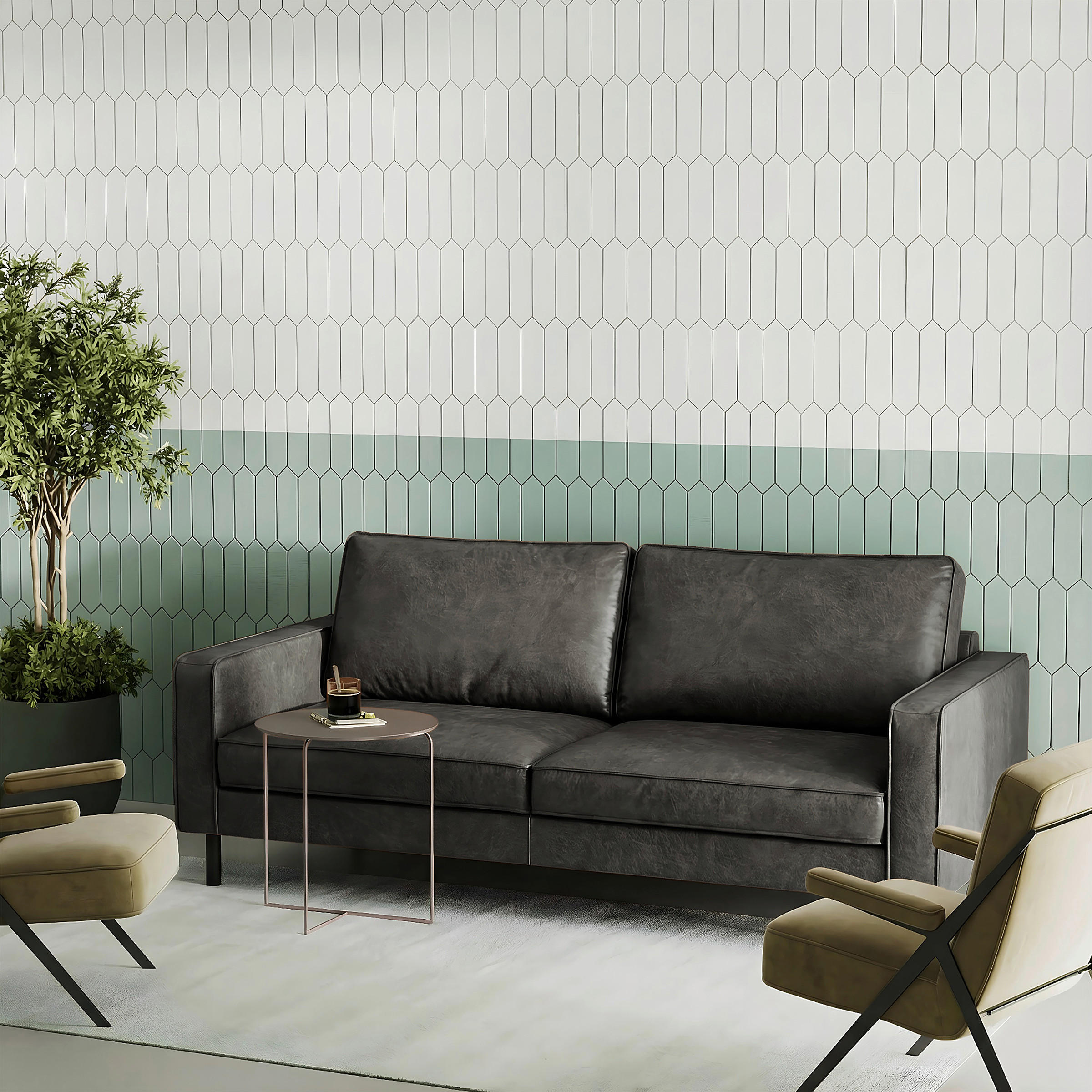 2,5-SITZER Dunkelgrau Echtleder Lederlook  - Dunkelgrau/Schwarz, Design, Leder/Textil (168/85/92cm) - Livetastic