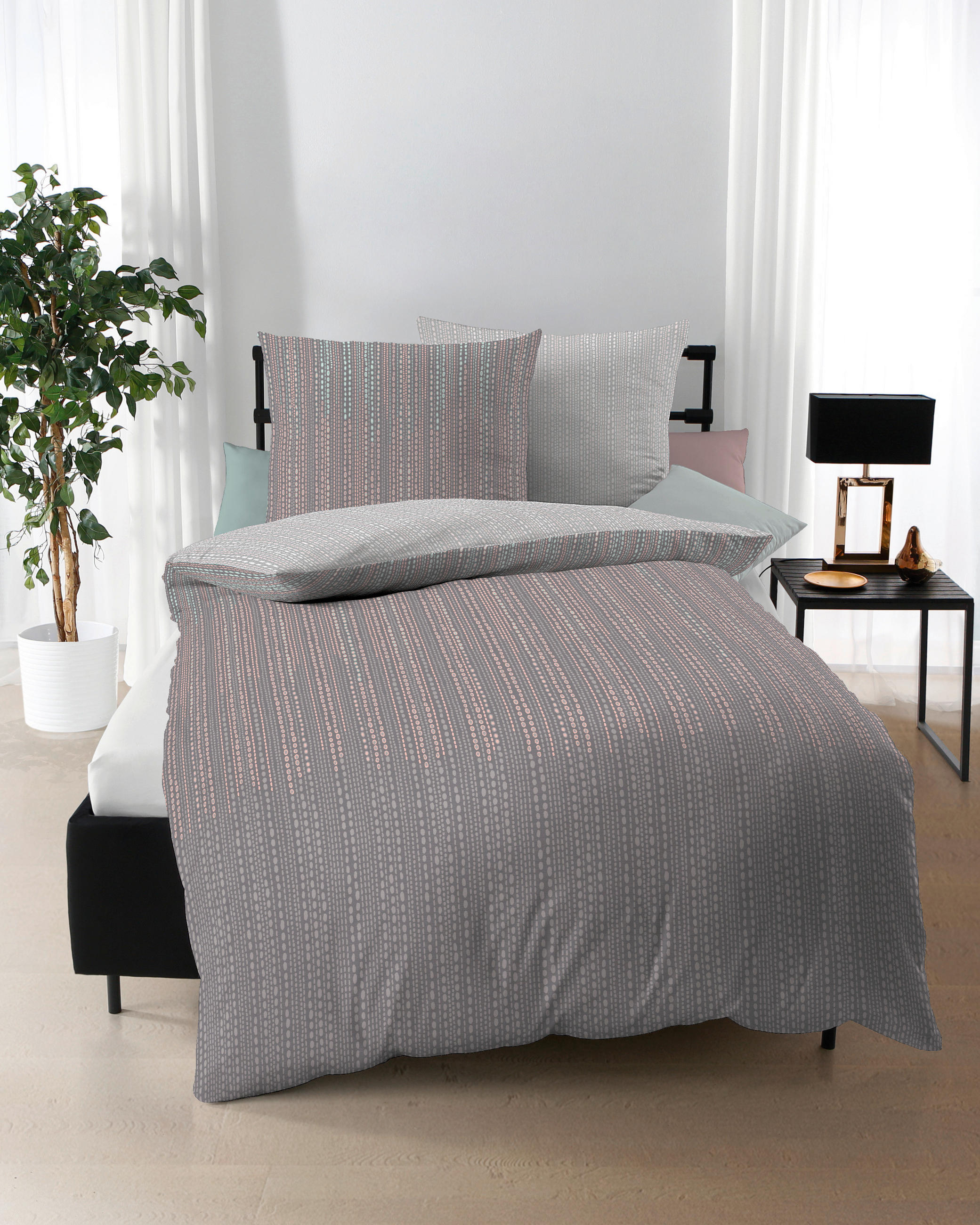 POSTELJNINA VERTIGO 240/220 cm saten srebrne barve  - srebrne barve, Konvencionalno, tekstil (240/220cm) - Kaeppel