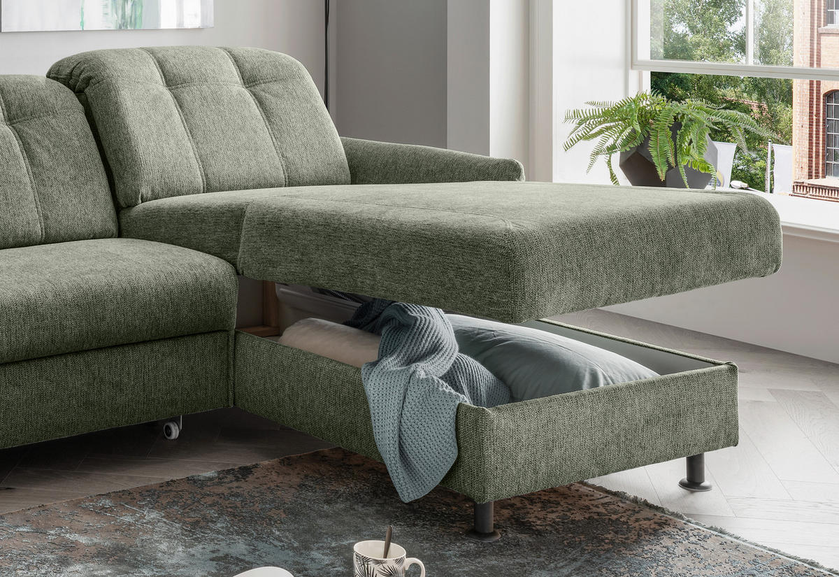 ECKSOFA in Chenille Grün  - Schwarz/Grün, Modern, Textil/Metall (267/184cm) - Livetastic