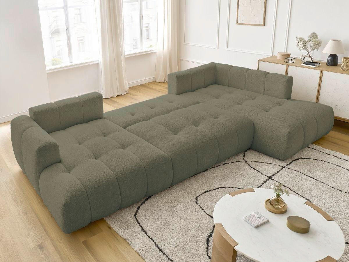 WOHNLANDSCHAFT  FUJI  Grün Bouclé  - Schwarz/Grün, MODERN, Kunststoff/Textil (160/377/204cm)