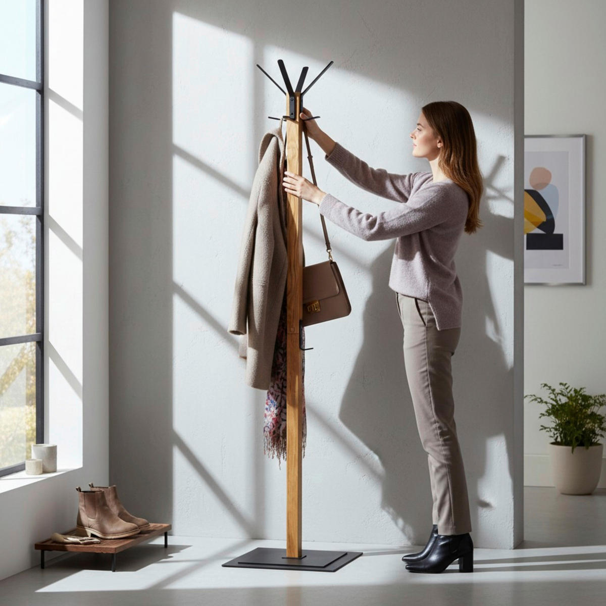 KLEIDERSTÄNDER in Braun, Schwarz, Eichefarben 40/180/40 cm   - Eichefarben/Schwarz, KONVENTIONELL, Holz/Metall (40/180/40cm)