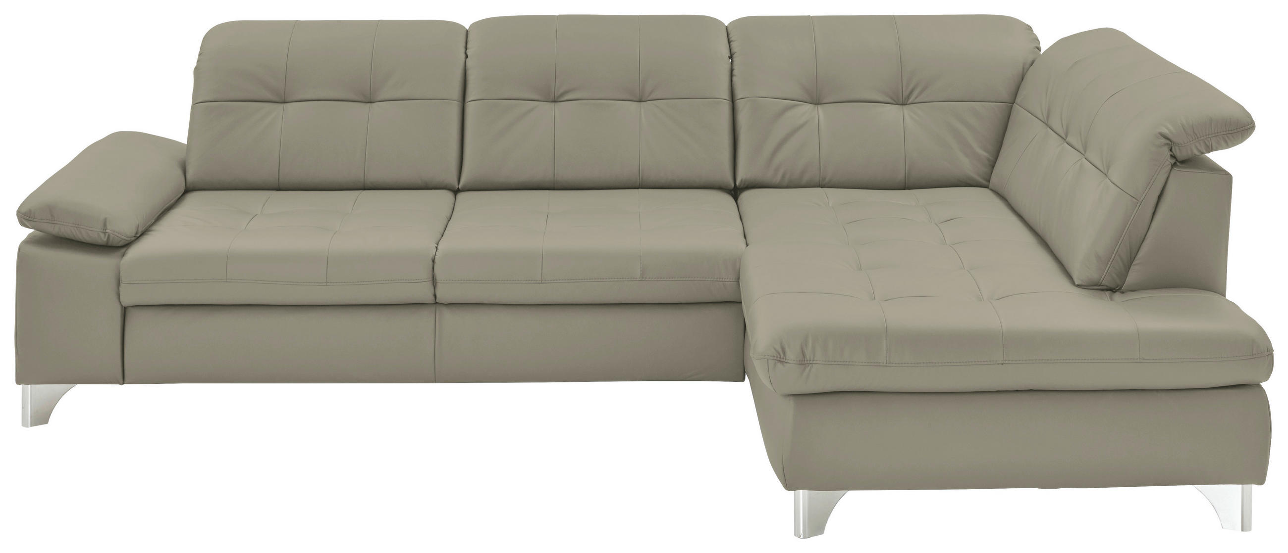 ECKSOFA in Echtleder Hellgrau  309/211 cm  - Hellgrau/Alufarben, Design, Leder/Metall (309/211cm) - Beldomo Speed