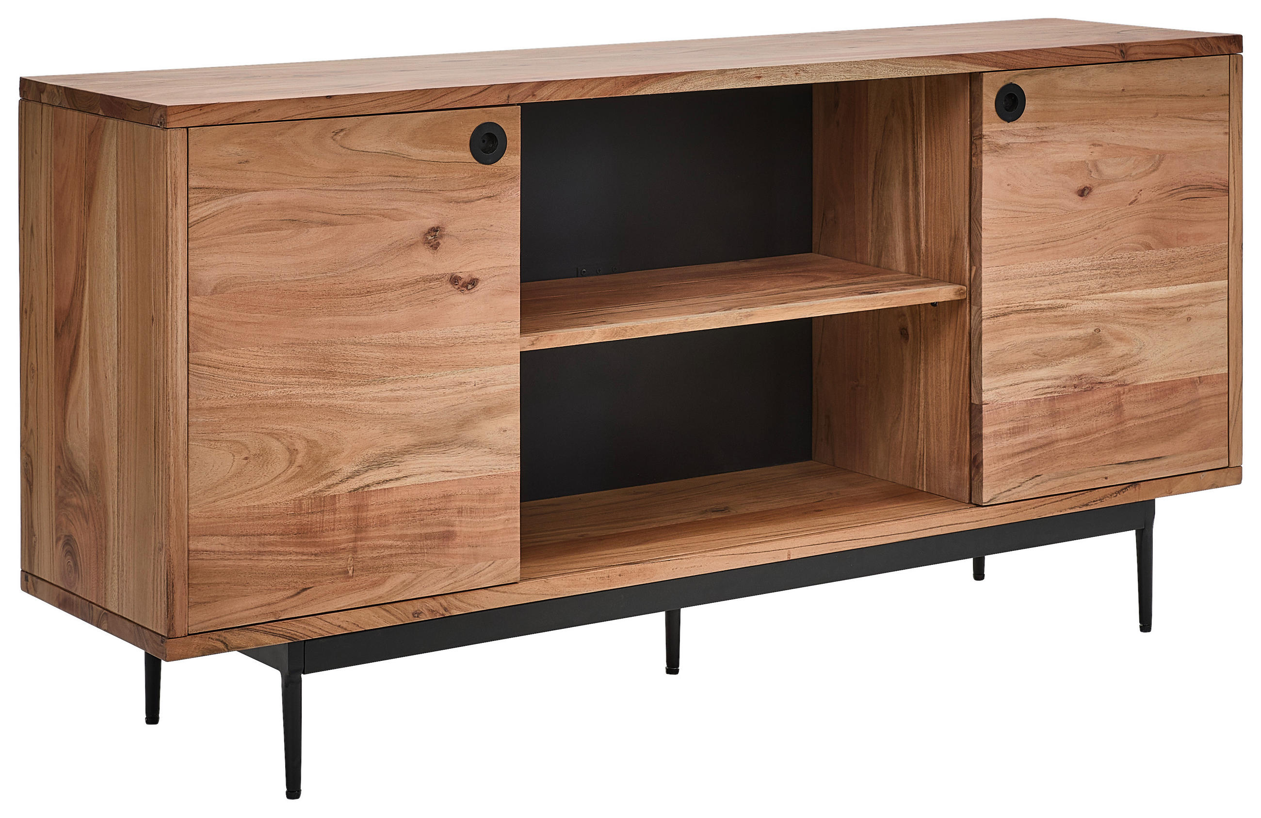 Livetastic SIDEBOARD Natur, Schwarz 160cm × 40cm × 76cm