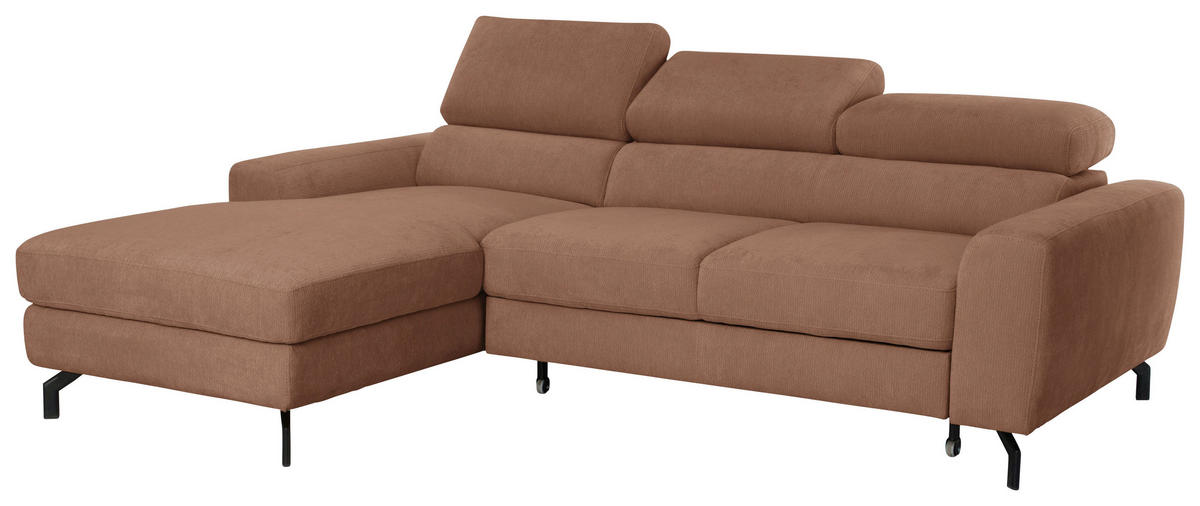 ECKSOFA Chenille Altrosa  - Schwarz/Altrosa, Design, Textil/Metall (177/226cm) - Livetastic