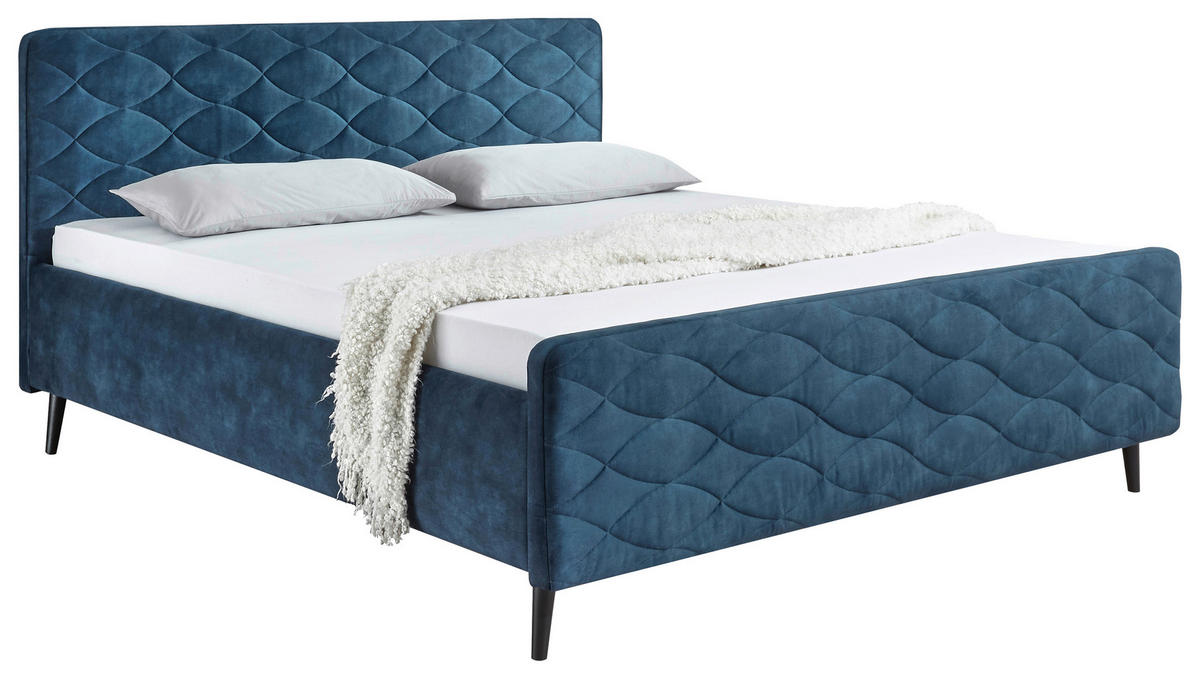 ČALÚNENÁ POSTEĽ, 180/200 cm, tmavomodrá - tmavomodrá, Basics, drevo/kompozitné drevo (180/200cm) - MID.YOU