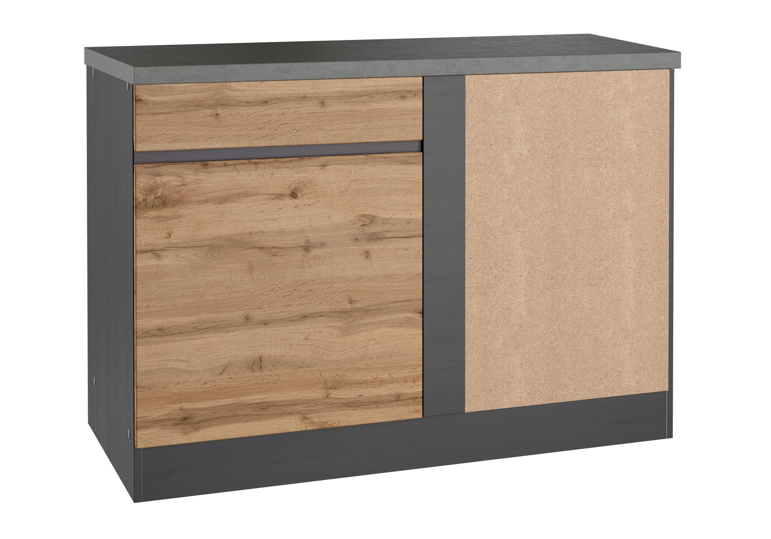 ECKUNTERSCHRANK 120/86/60 cm  in Graphitfarben, Eiche Wotan  - Eiche Wotan/Graphitfarben, Design, Holzwerkstoff (120/86/60cm) - Held