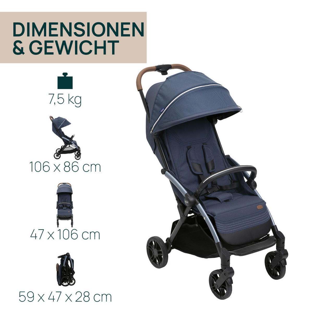 BUGGY GOODY XPLUS  - Blau, Basics, Textil/Metall (47/86/106cm) - Chicco