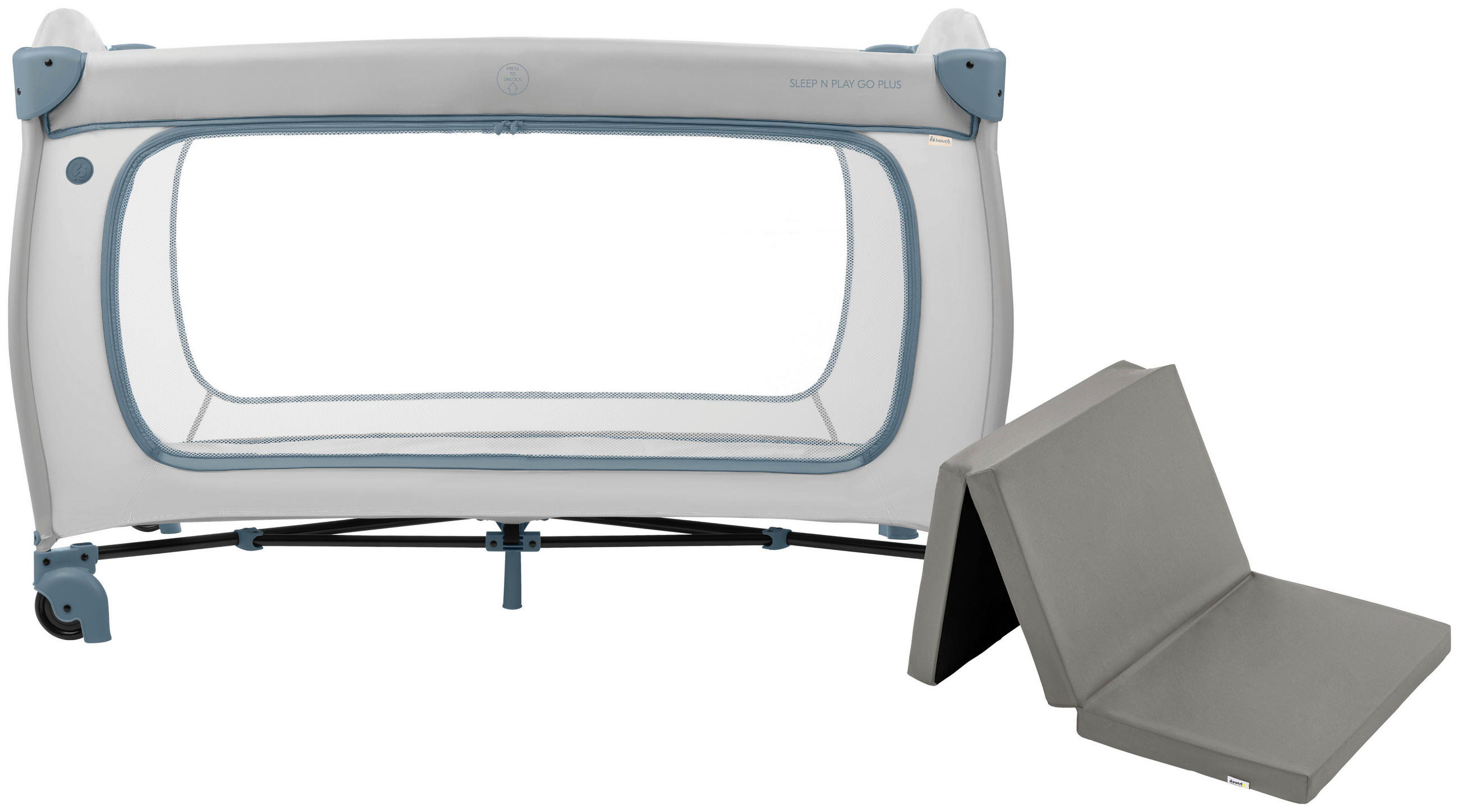 REISEBETT Sleep N Go Plus inkl. Sleeper Matratze Beige, Pastellblau  - Pastellblau/Beige, Basics, Kunststoff/Textil (69/82/125cm) - Hauck