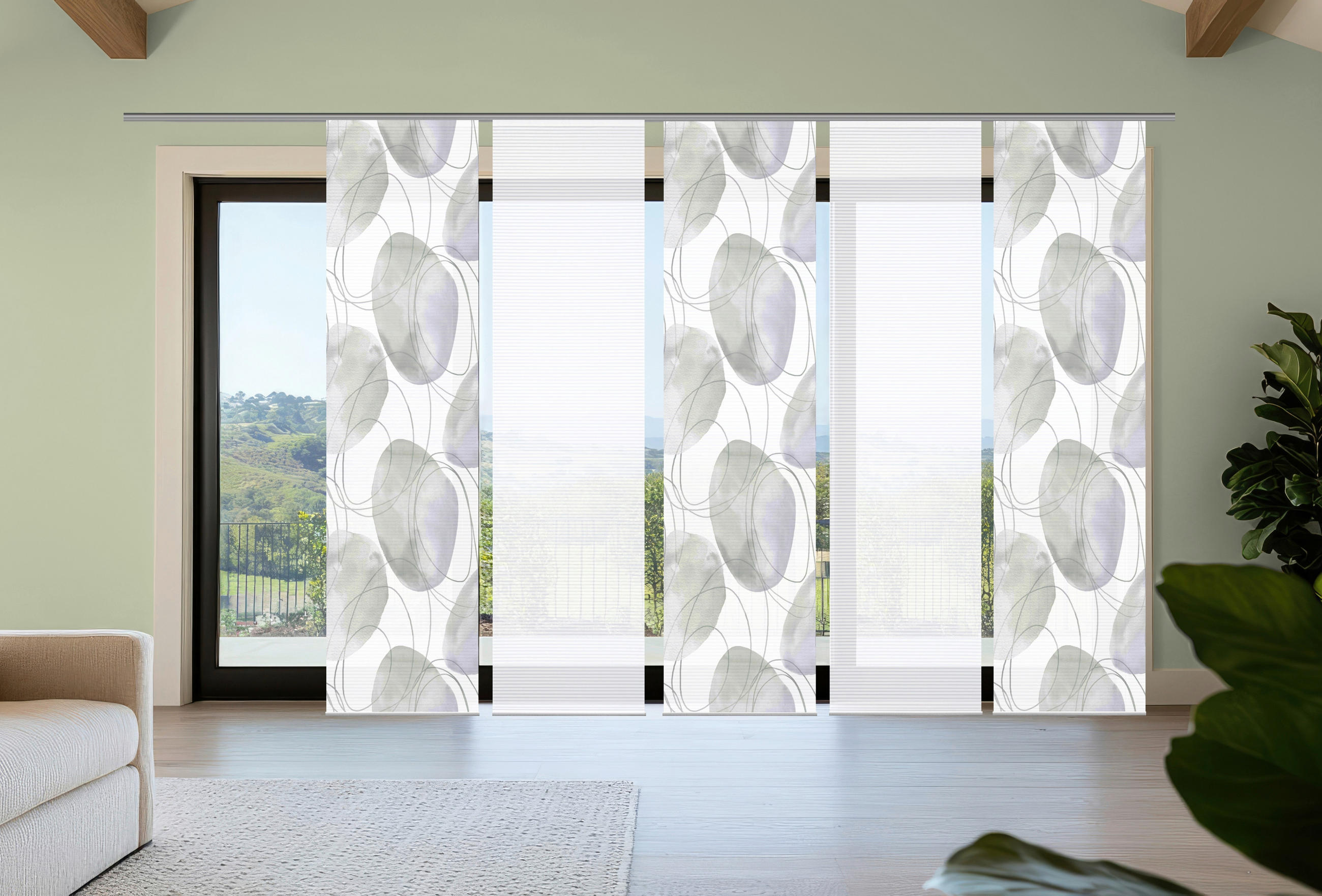 FLÄCHENVORHANG  5 Stück  blickdicht  60/245 cm   - Flieder/Weiß, Natur, Textil (60/245cm)