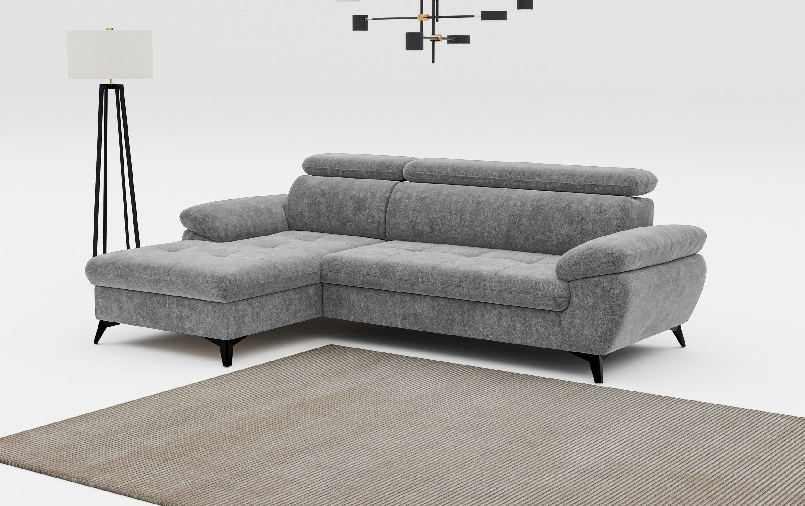 ECKSOFA in Grau  - Schwarz/Grau, Textil/Metall (166/261cm) - MID.YOU