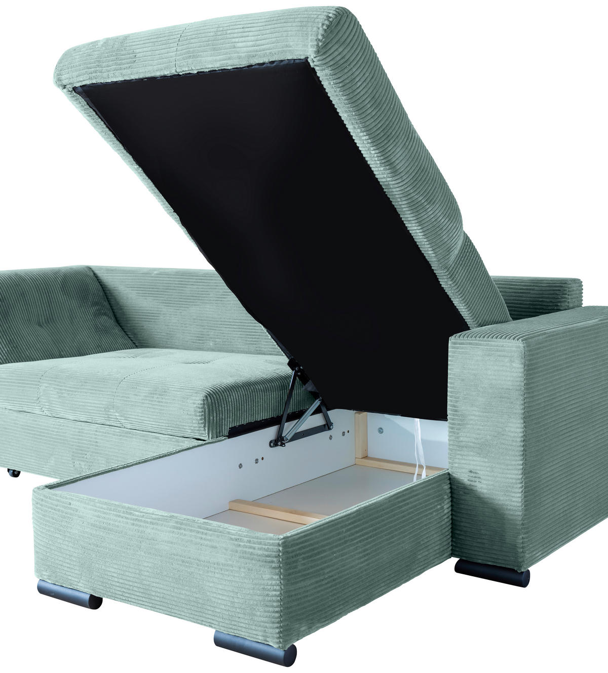 ECKSOFA Salbeigrün Cord  - Salbeigrün/Schwarz, KONVENTIONELL, Textil/Metall (258/168cm) - Carryhome