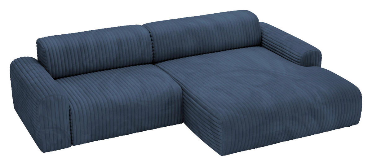 ECKSOFA Dunkelblau Cord  - Schwarz/Dunkelblau, Design, Kunststoff/Textil (292/178cm) - home24