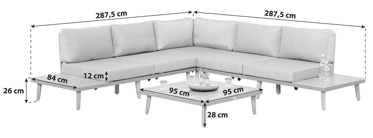 LOUNGEGARNITUR   287,5/28/287,5 cm Akazie Hartholz Aluminium  - Graphitfarben/Braun, KONVENTIONELL, Holz/Textil (287,5/28/287,5cm) - Gardenson