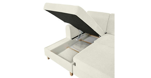 ECKSOFA Creme Flachgewebe Bettkasten, Schlaffunktion, Rücken echt, Kopfstütze, Liegefläche im Originalstoff  - Buchefarben/Creme, KONVENTIONELL, Holz/Textil (166/241cm) - Carryhome