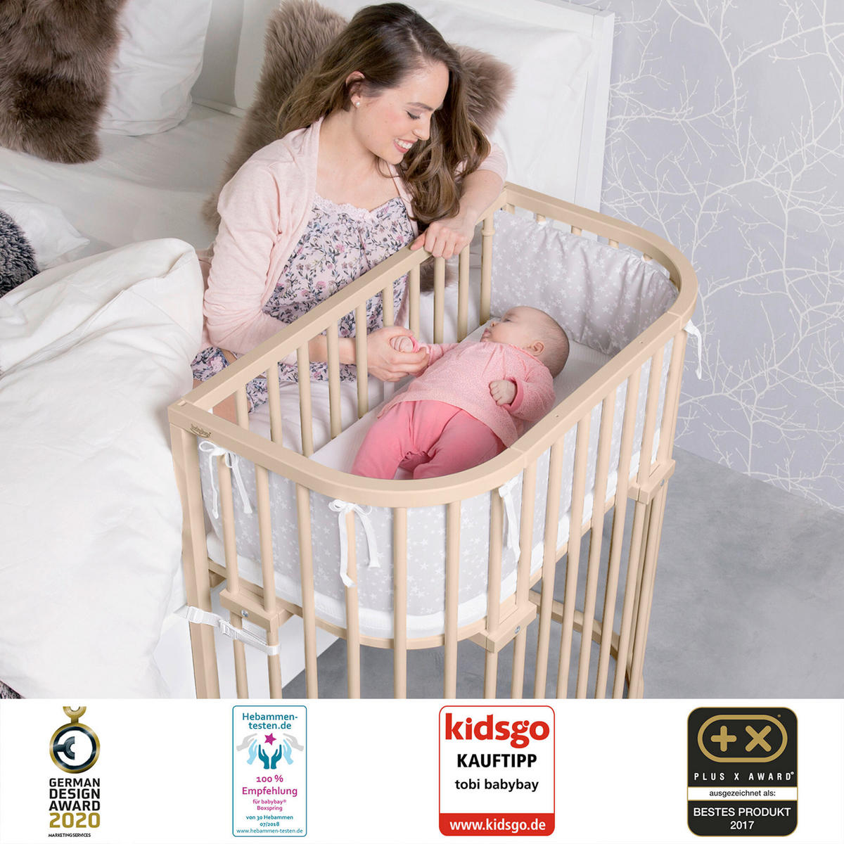 BEISTELLBETT  96/56,50/96,50 cm  - Beige, Basics, Holz (96/56,50/96,50cm) - Babybay