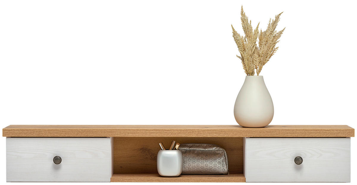 SCHMINKTISCHAUFSATZ Weiß, Eichefarben, Eiche San Remo  - Eichefarben/Weiß, Basics, Holzwerkstoff/Metall (120/18,5/20cm) - MID.YOU