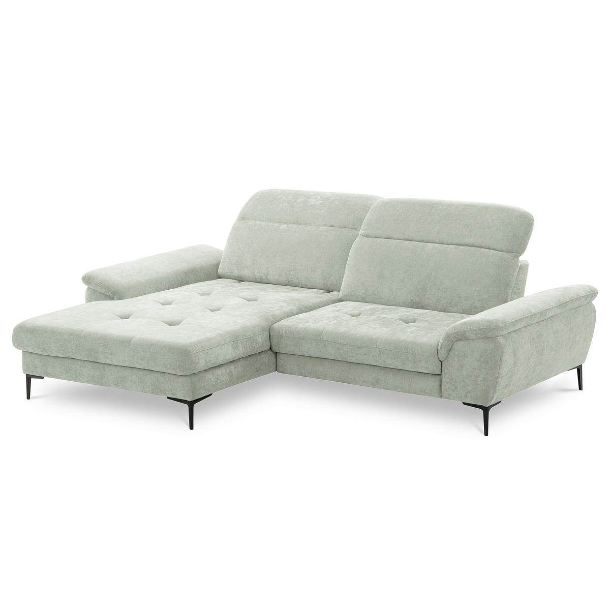 ECKSOFA PRADO Mintgrün Webstoff Bettkasten, Kopfteilverstellung, Sitztiefenverstellung  - Schwarz/Mintgrün, Design, Textil/Metall (195/268cm) - Livetastic