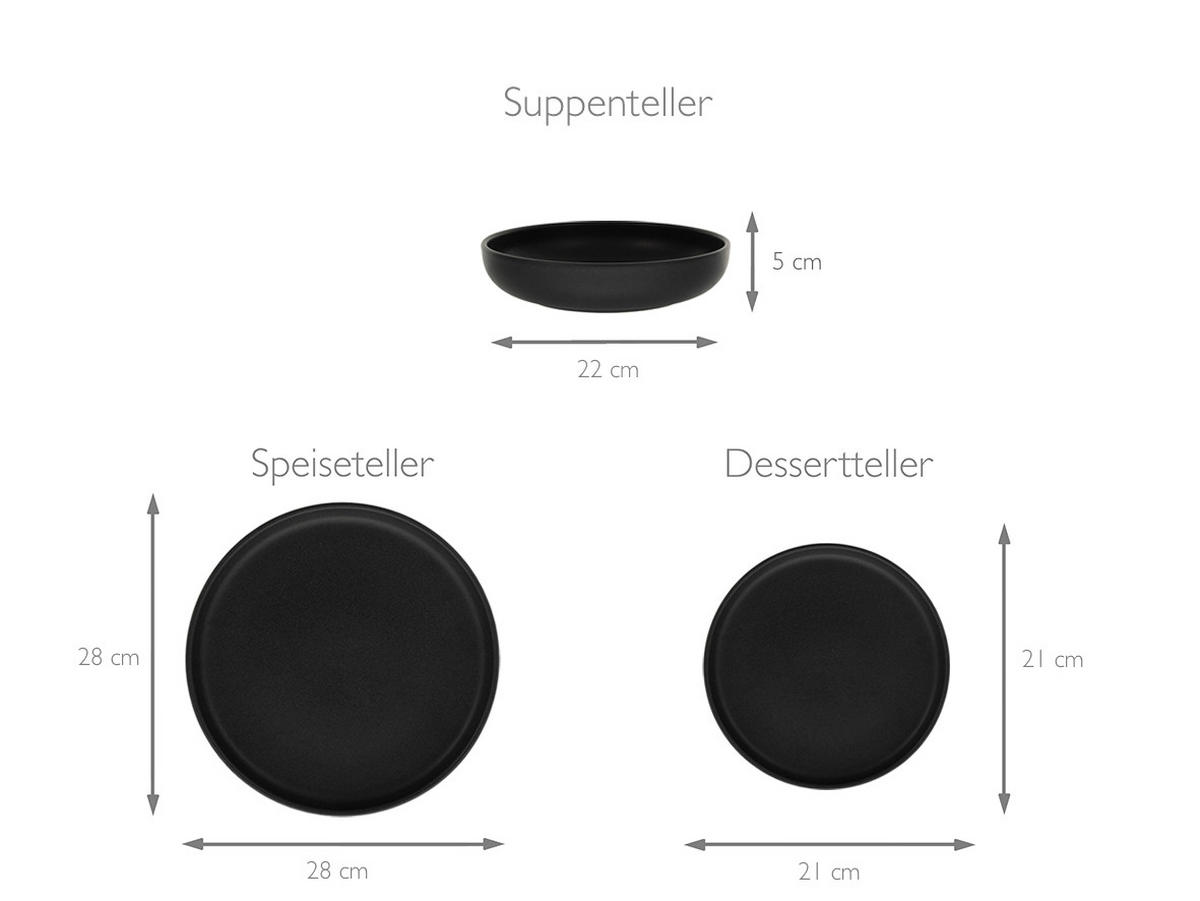 TAFELSERVICE Schwarz 12-teilig Uno  - Schwarz, Design, Keramik (36,5/36,5/34,5cm) - Creatable