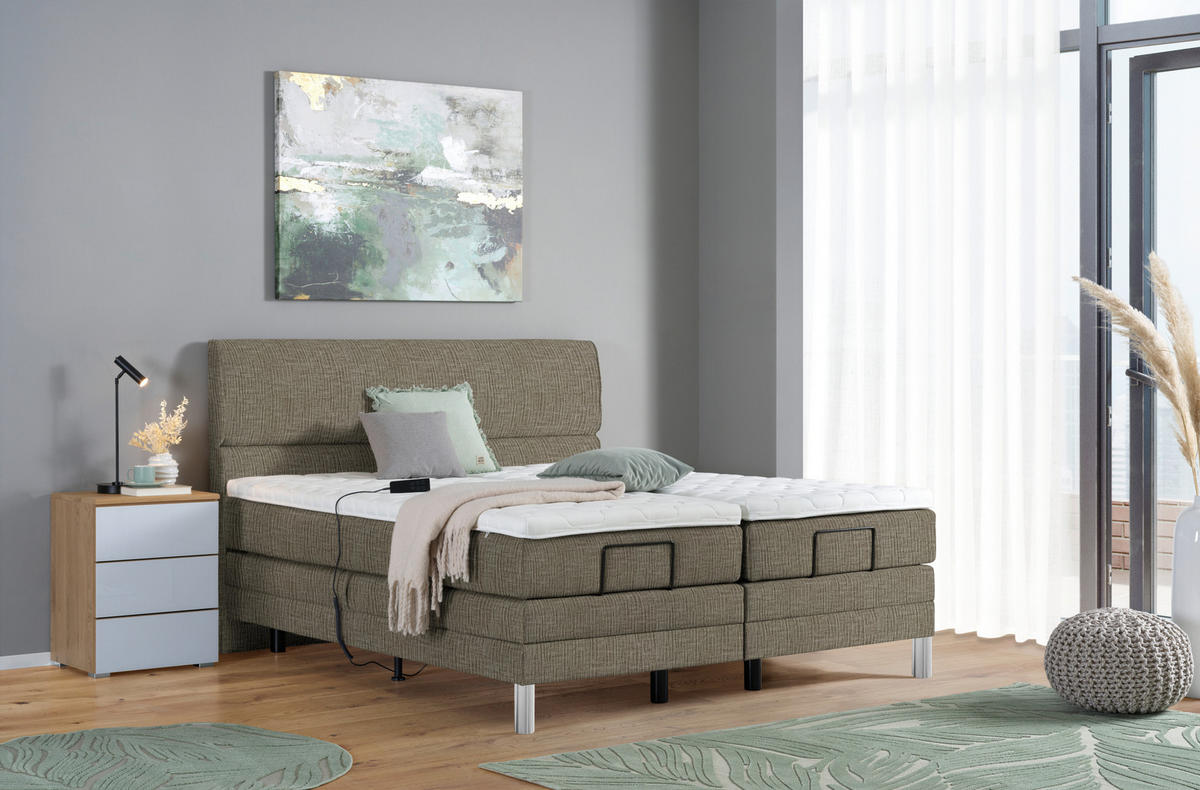 BOXSPRINGBETT 160/200 cm  in Hellbraun  - Chromfarben/Hellbraun, KONVENTIONELL, Kunststoff/Textil (160/200cm) - Voleo