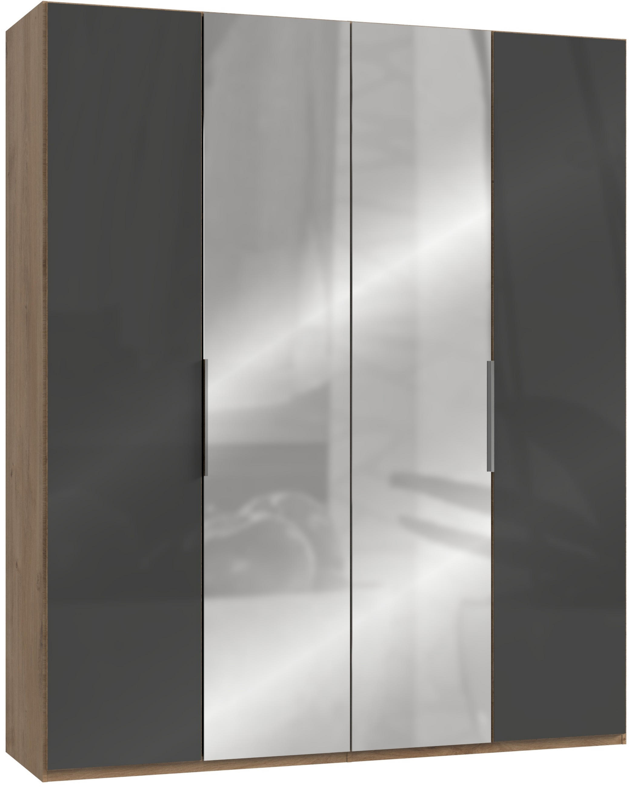 DREHTÜRENSCHRANK in Grau, Eichefarben  - Chromfarben/Eichefarben, Modern, Glas/Holzwerkstoff (200/236/58cm) - MID.YOU