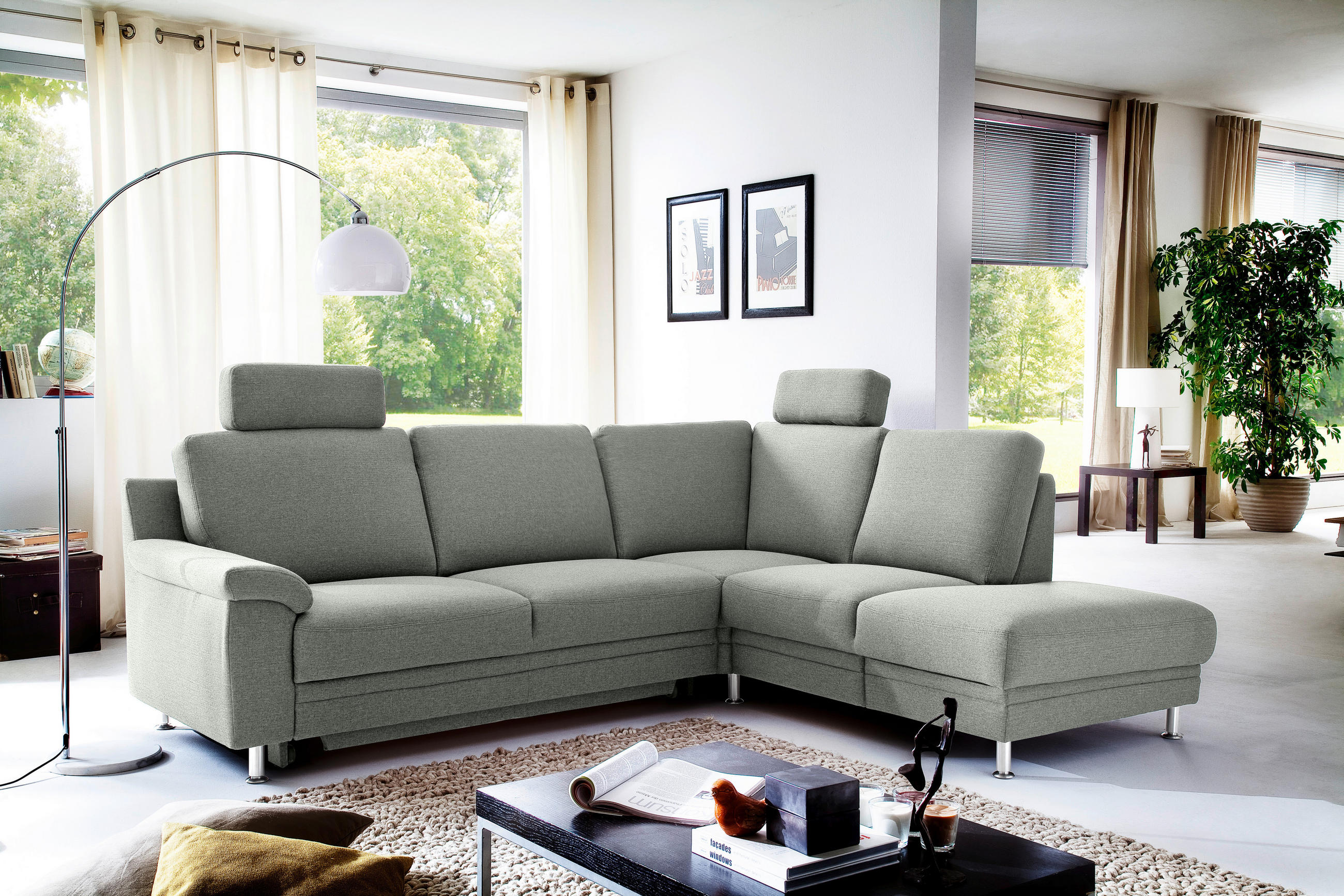 ECKSOFA Dunkelgrau Flachgewebe  - Chromfarben/Dunkelgrau, Design, Textil (255/208cm) - Pure Home Comfort