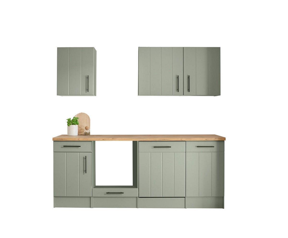 KÜCHENLEERBLOCK 220 cm   in Wildeiche, Schilfgrün  - Schilfgrün/Wildeiche, Trend, Holzwerkstoff/Metall (220cm) - Respekta