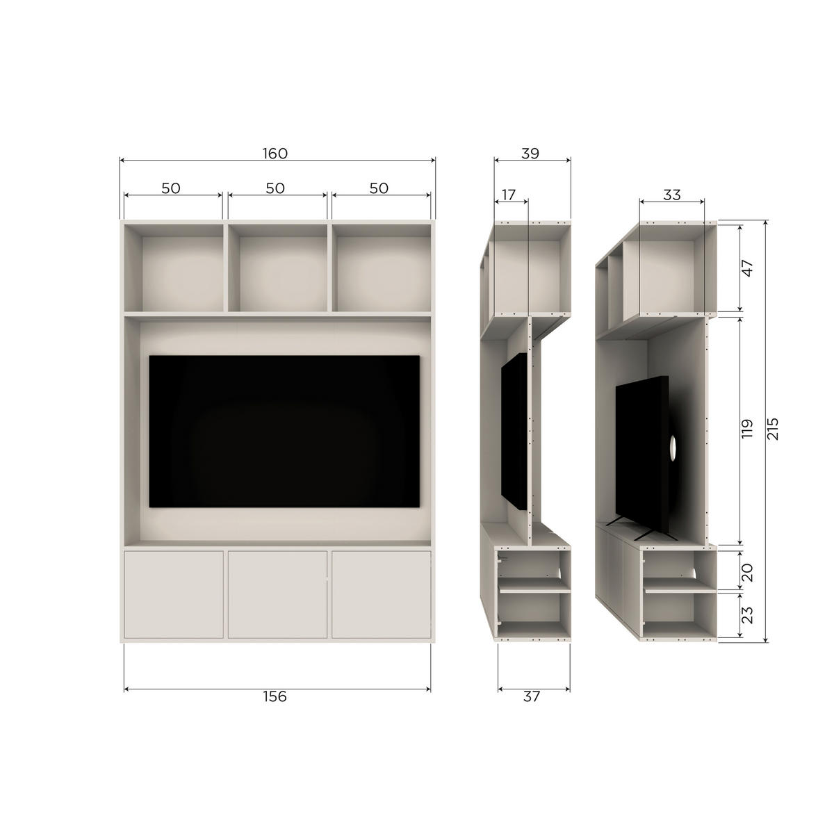 WOHNWAND  in Grau  160/215/40 cm  - Grau, Design, Holz (160/215/40cm) - Livetastic