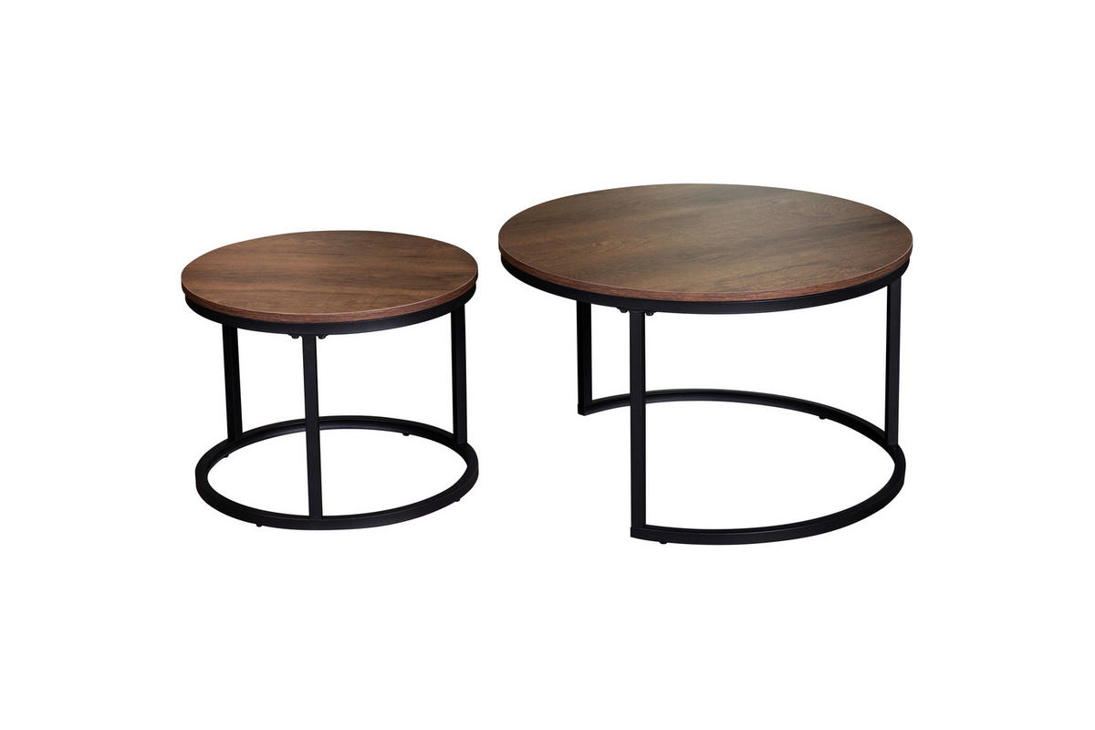 COUCHTISCHSET rund Braun, Schwarz  - Schwarz/Braun, Design, Holzwerkstoff/Metall (50-70/50-70/38-42cm) - MID.YOU