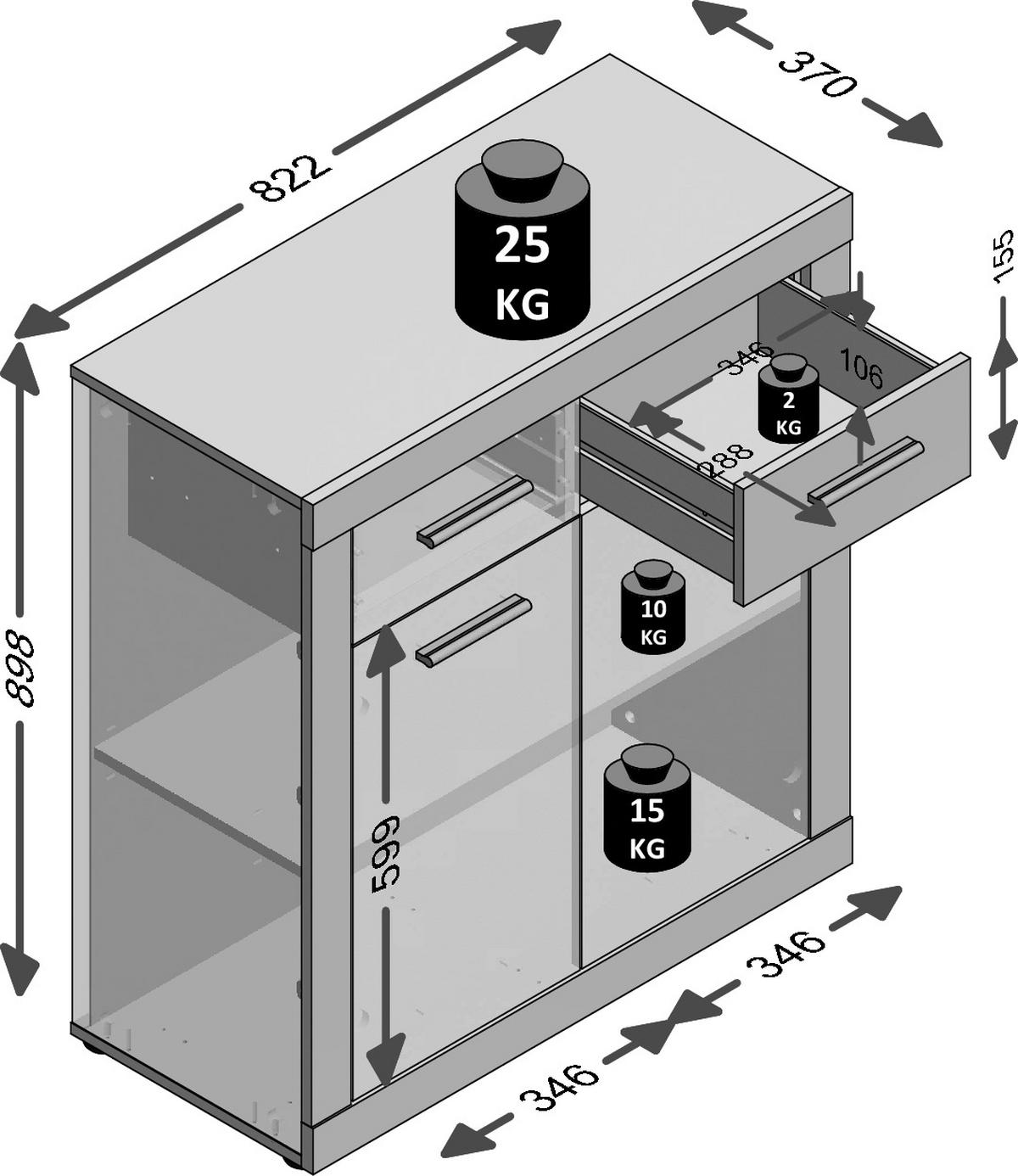 KOMMODE  in 83/90/37 cm  - Weiß Hochglanz/Silberfarben, KONVENTIONELL, Holzwerkstoff/Kunststoff (83/90/37cm) - MID.YOU