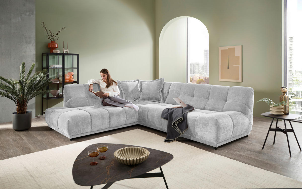 ECKSOFA Chenille Silberfarben  - Silberfarben/Schwarz, Modern, Kunststoff/Textil (250/284cm) - Livetastic