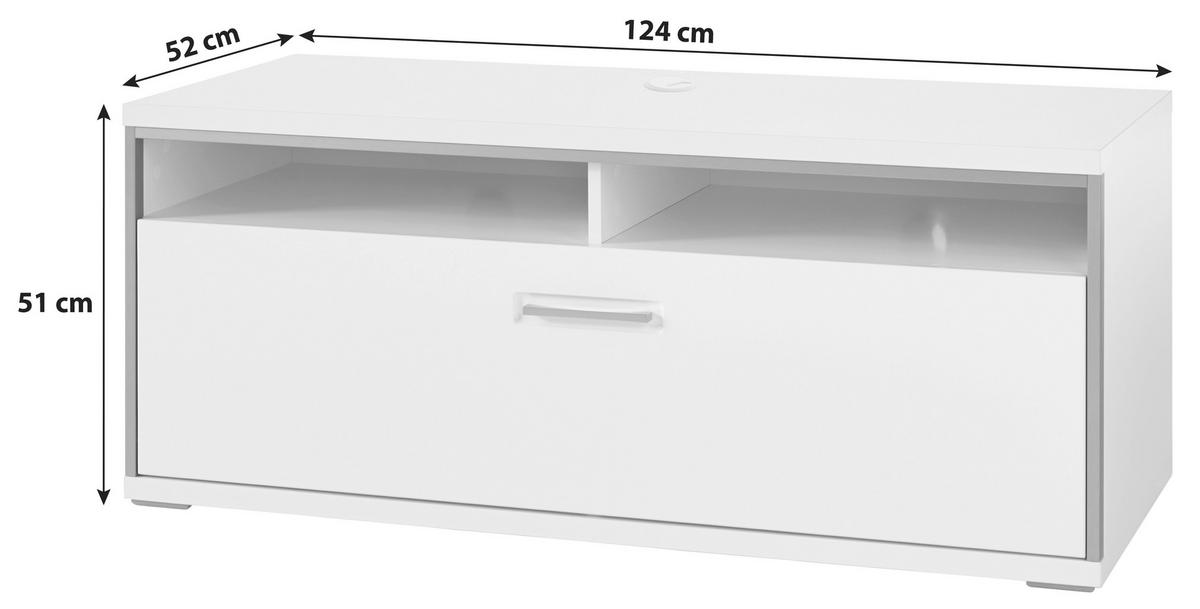 SKRINKA POD TV, sivá, strieborná, biela, biela s vysokým leskom, 124/51/52 cm - sivá/biela, Design, kov/kompozitné drevo (124/51/52cm) - Livetastic