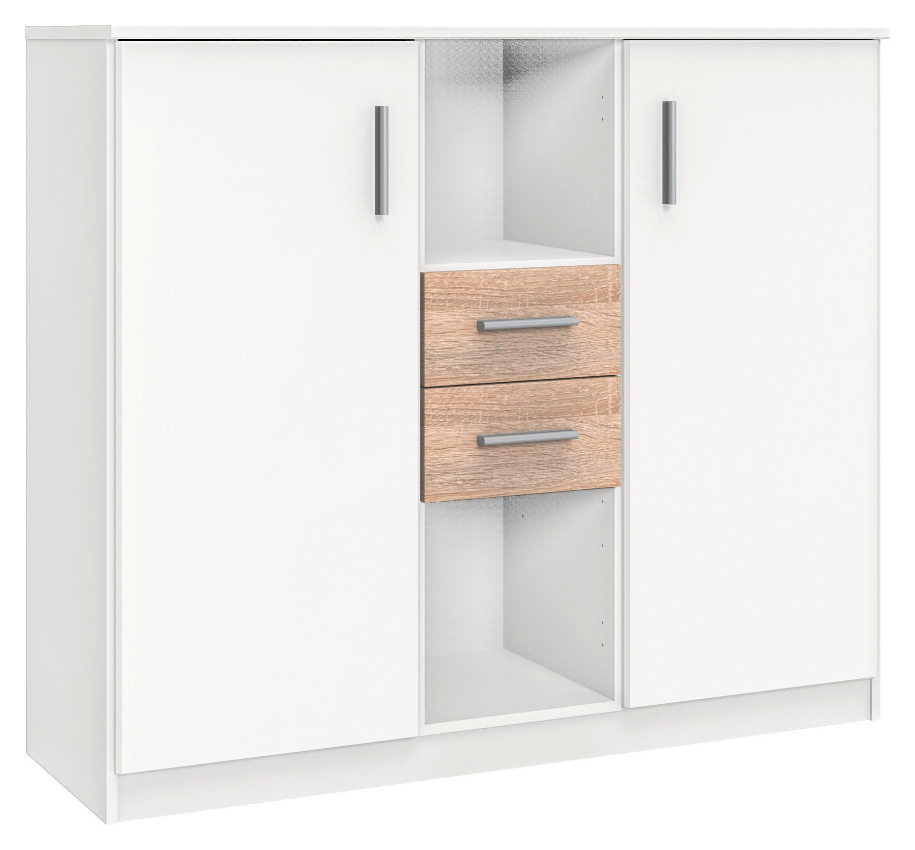 SIDEBOARD Weiß, Eichefarben - Eichefarben/Alufarben, KONVENTIONELL, Holzwerkstoff/Kunststoff (122/105/41cm) - Carryhome