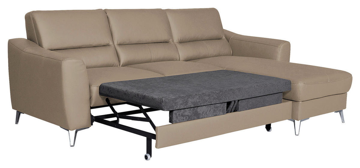 ECKSOFA in Lederlook Echtleder Sahara  - Chromfarben/Sahara, Design, Leder/Textil (241/168cm) - Livetastic