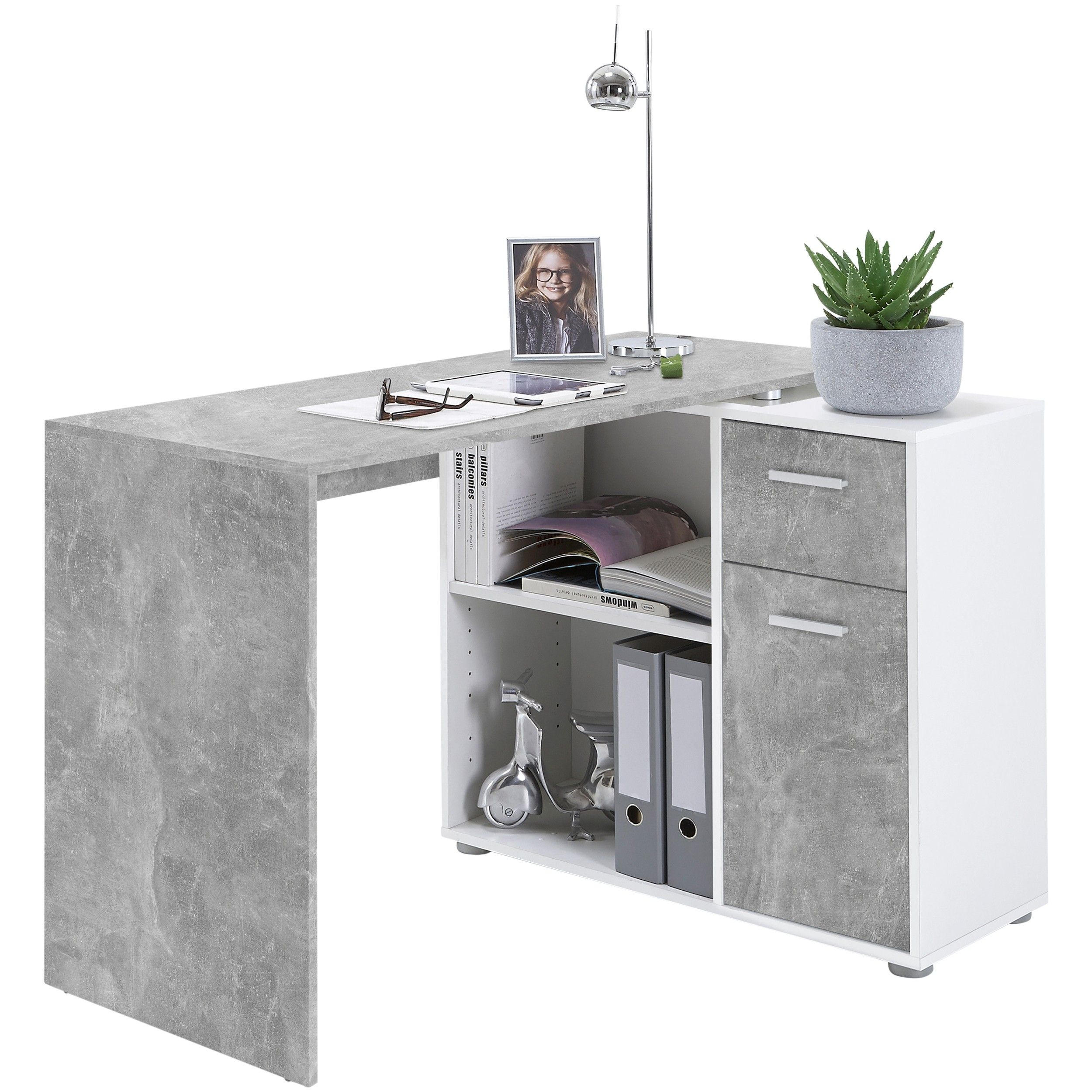 PISAĆI STOL KUTNI siva, bijela drvni materijal - bijela/siva, Konvencionalno, drvni materijal (117/74/80cm) - MID.YOU