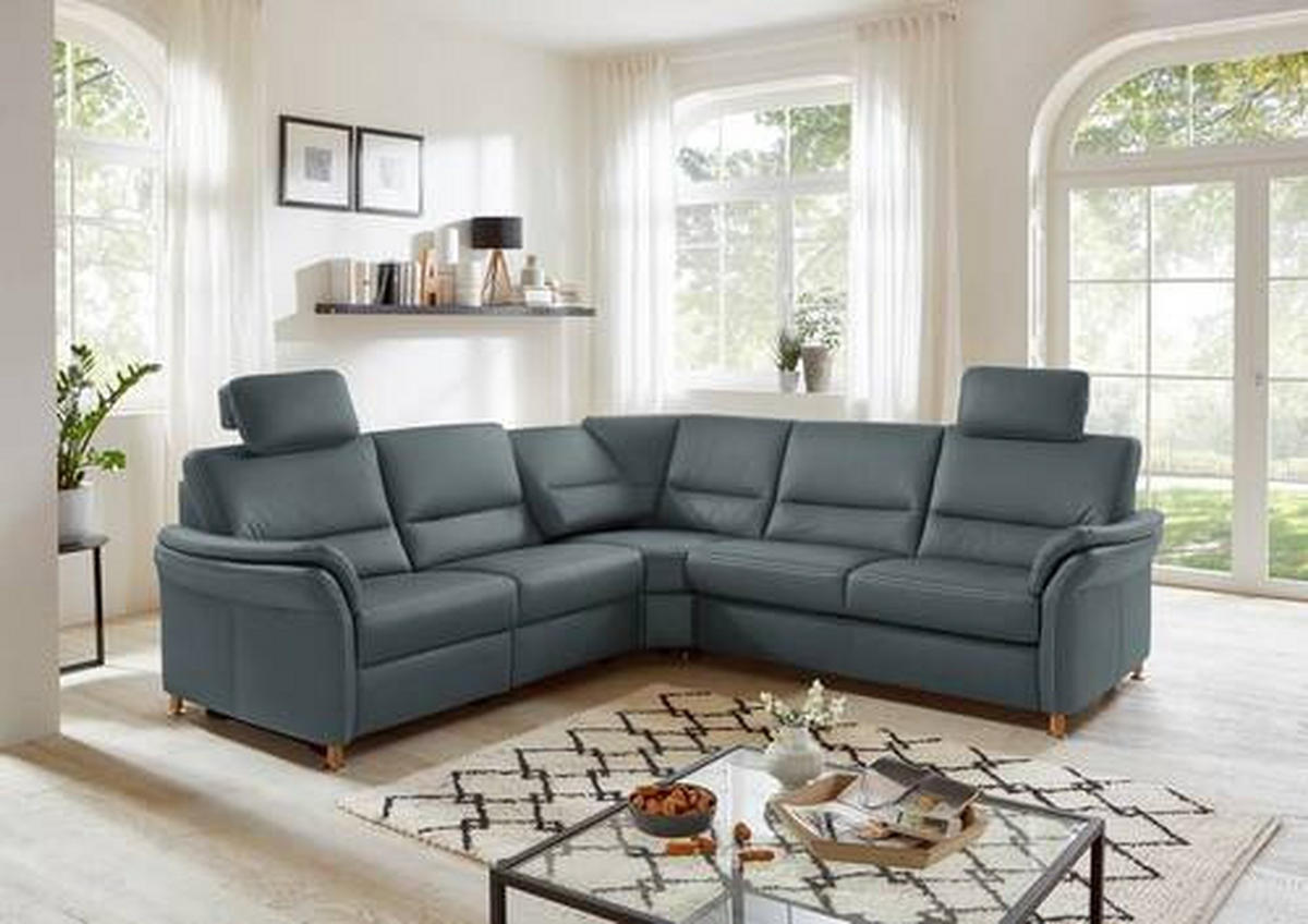 ECKSOFA in Echtleder Blaugrau  - Eichefarben/Beige, Konventionell, Leder/Holz (262/262cm) - Beldomo Premium