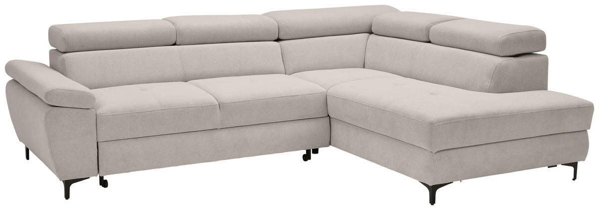 ECKSOFA in Flachgewebe Hellgrau  - Hellgrau/Schwarz, Design, Textil/Metall (266/206cm) - Stylife