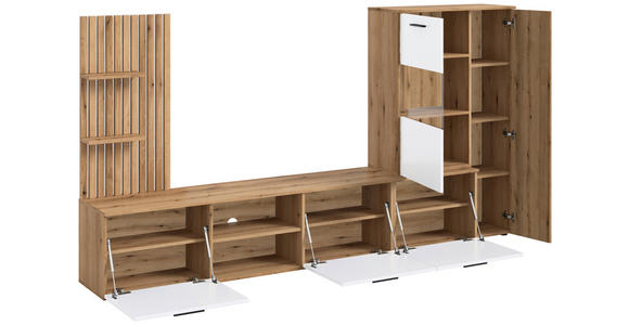 WOHNWAND 4-teilig  in Weiß, Eichefarben   - Eichefarben/Anthrazit, MODERN, Glas/Holzwerkstoff (250cm) - Carryhome