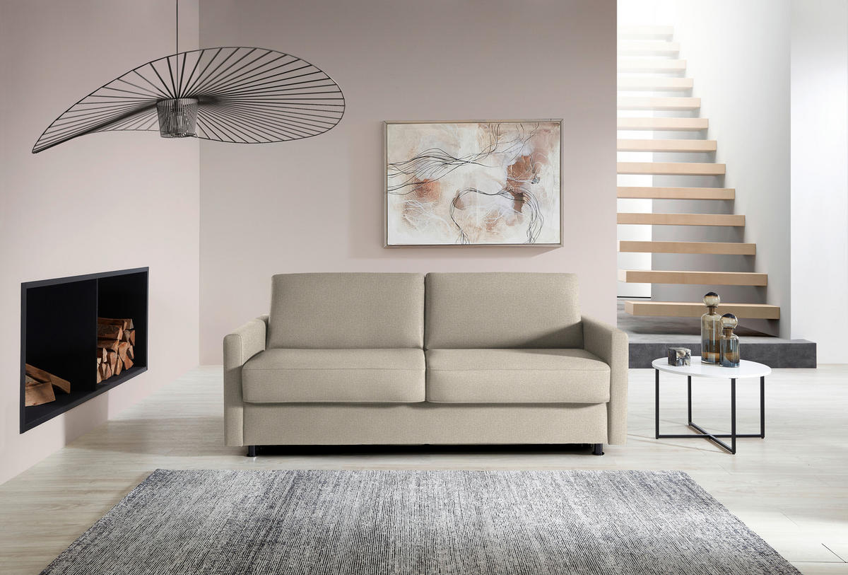 SCHLAFSOFA  in Flachgewebe Kaschmir  - Kaschmir/Schwarz, KONVENTIONELL, Textil/Metall (207/88/101cm) - Bali