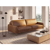 3-SITZER-SOFA SPRING in Lederlook Echtleder Cognac  - Cognac/Schwarzchrom, Design, Leder/Textil (187/85/92cm) - Livetastic