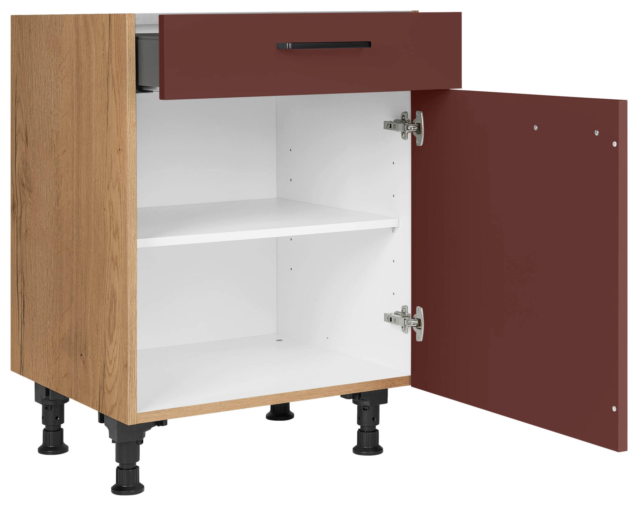 SCHUBKASTENUNTERSCHRANK 60/87/56 cm  in Rot, Eichefarben  - Eichefarben/Rot, MODERN, Holzwerkstoff/Metall (60/87/56cm) - Nobilia