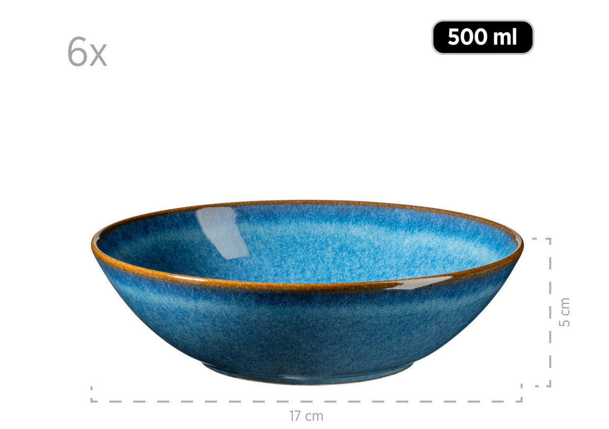 SALATSET  Ossia 7-teilig  - Blau, Basics, Keramik (35,5/36,5/31,5cm) - Mäser