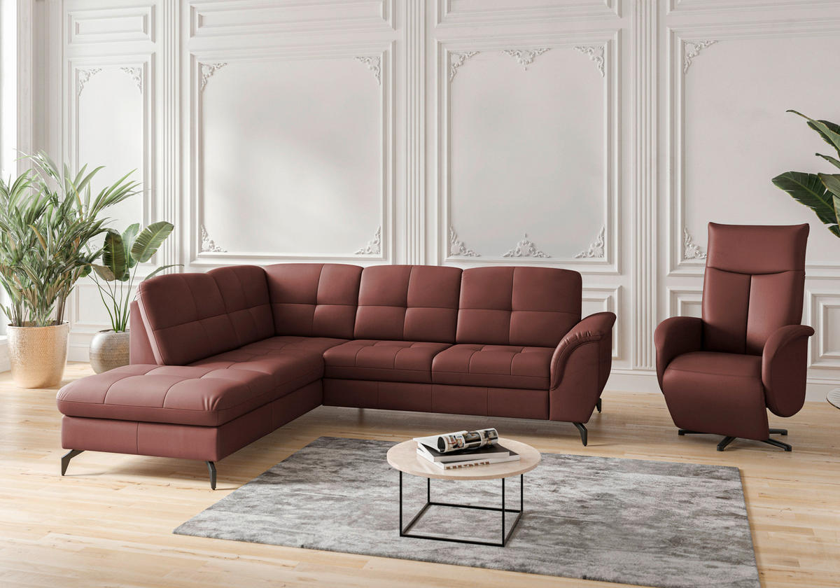 ECKSOFA in Vliesstoff Kombination Echtleder/Stoff Rotbraun  212/244 cm  - Rotbraun/Schwarz, MODERN, Leder/Textil (212/244cm) - Sit & More