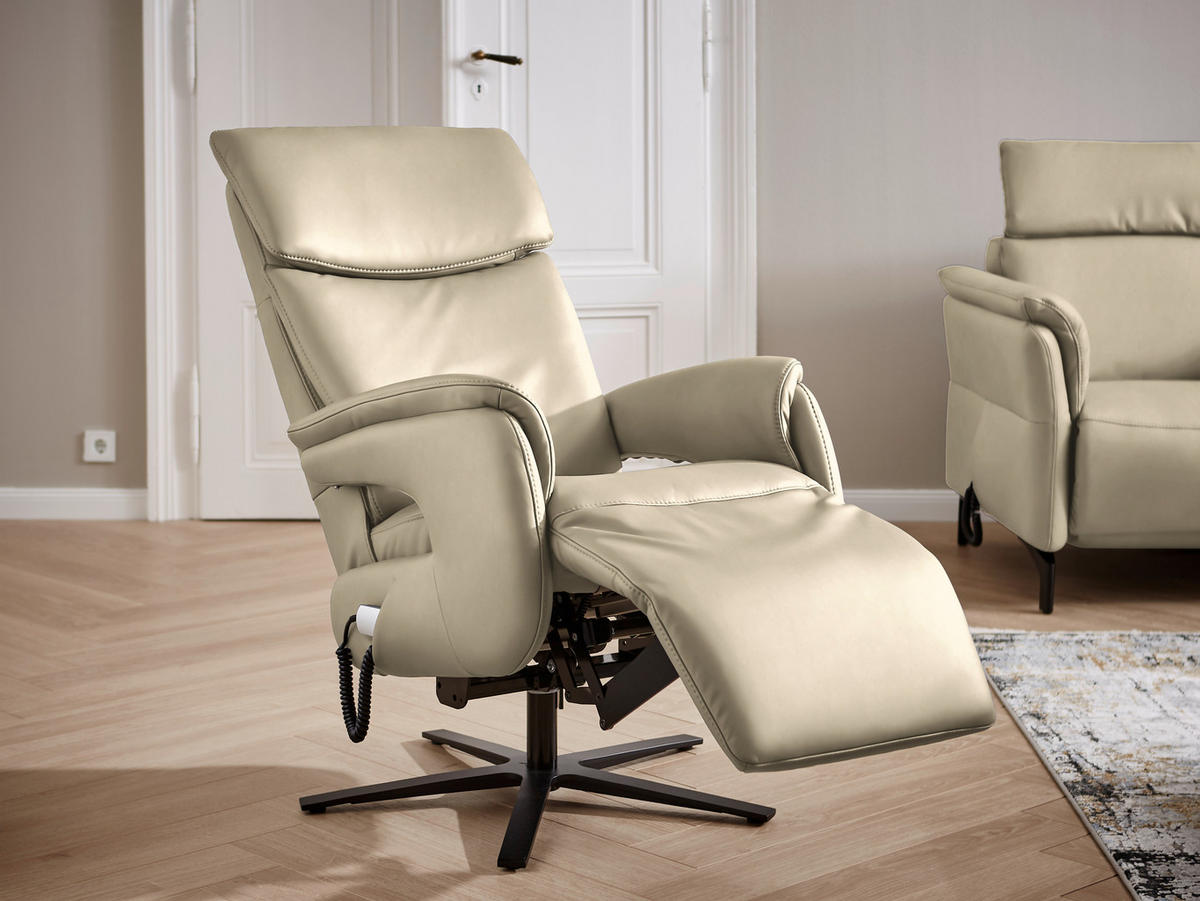 RELAXSESSEL in Leder Ecru  - Ecru/Schwarz, Design, Leder/Metall (70/117/85cm) - Dieter Knoll
