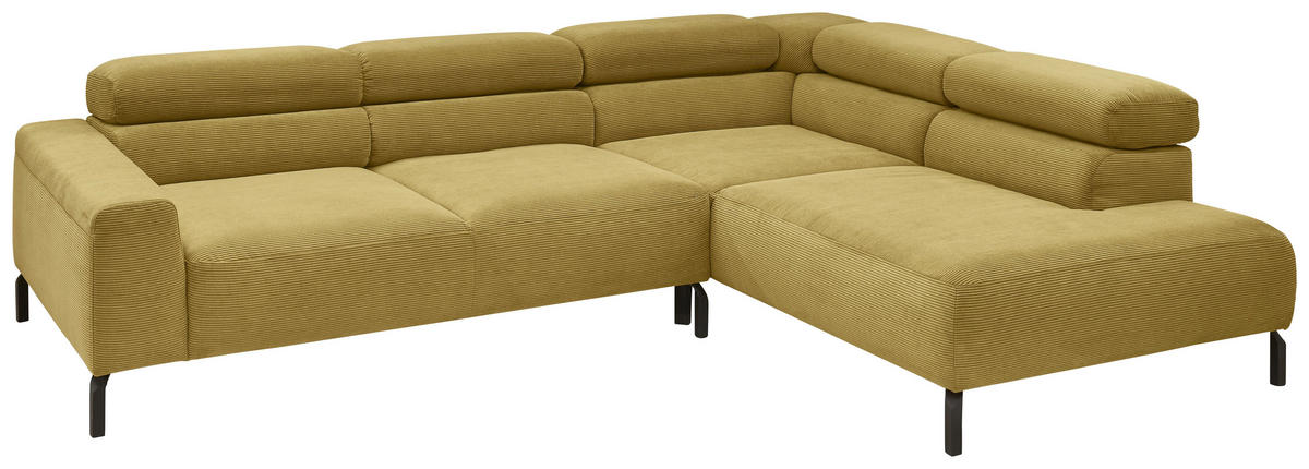 ECKSOFA in Feincord Gelb  - Gelb/Schwarz, Design, Textil/Metall (273/219cm) - Pure Home Comfort