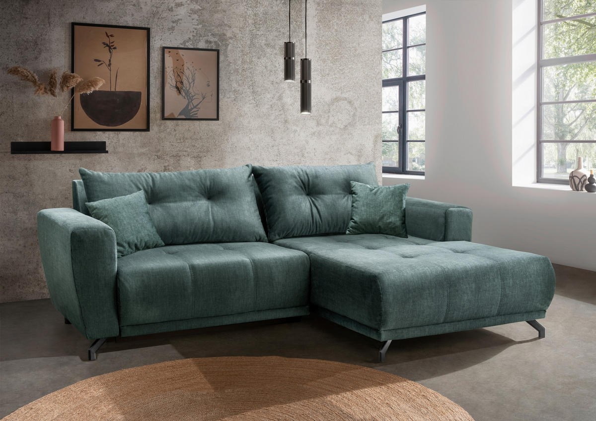 ECKSOFA in Velours Blau  246/177 cm  - Blau/Schwarz, MODERN, Textil/Metall (246/177cm) - MID.YOU