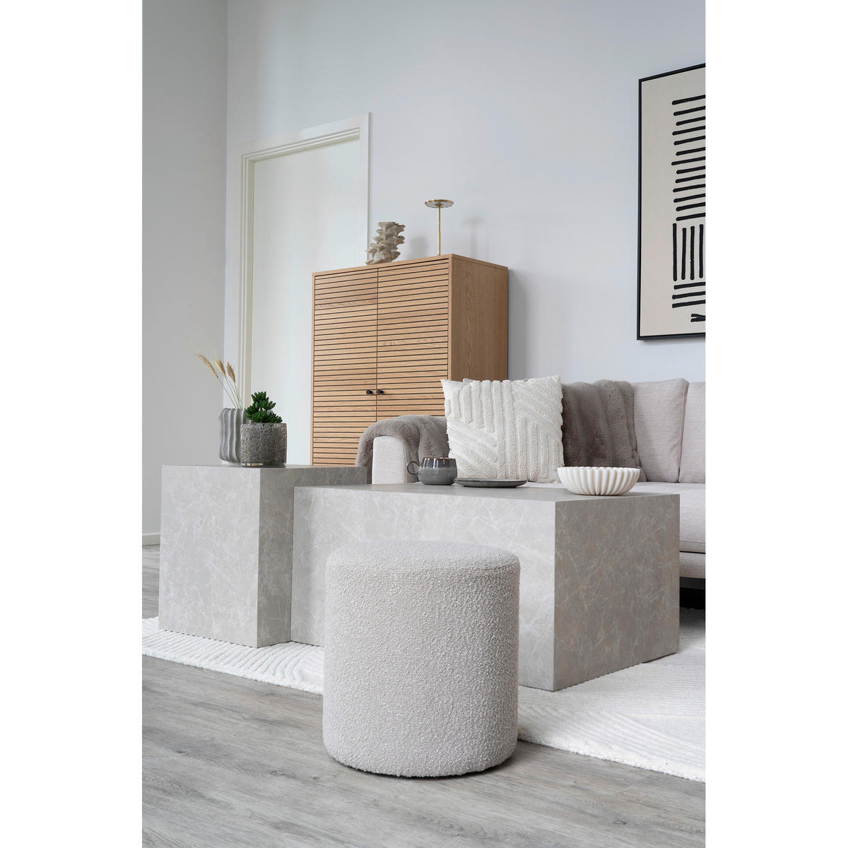 POUF Bouclé 34/36/34 cm  - Beige, Basics, Textil (34/36/34cm)